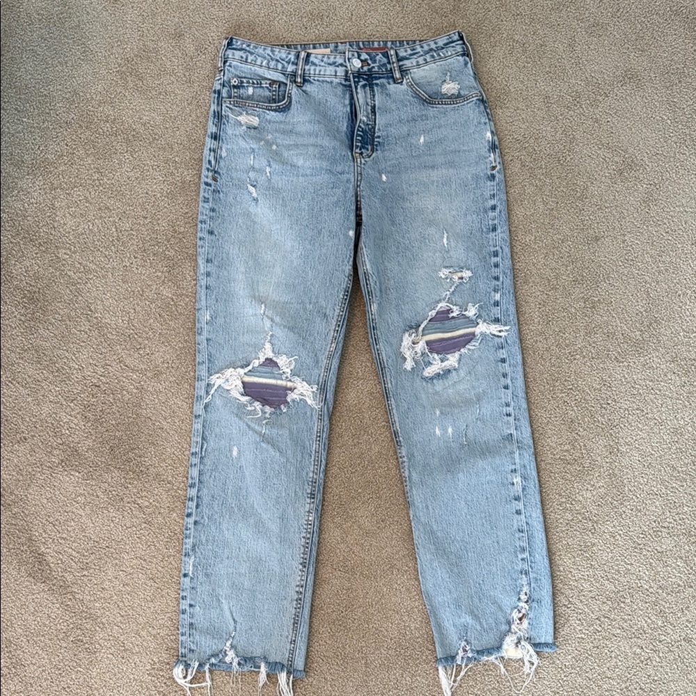 Pilcro - “the vintage straight” Distressed Blue Jeans